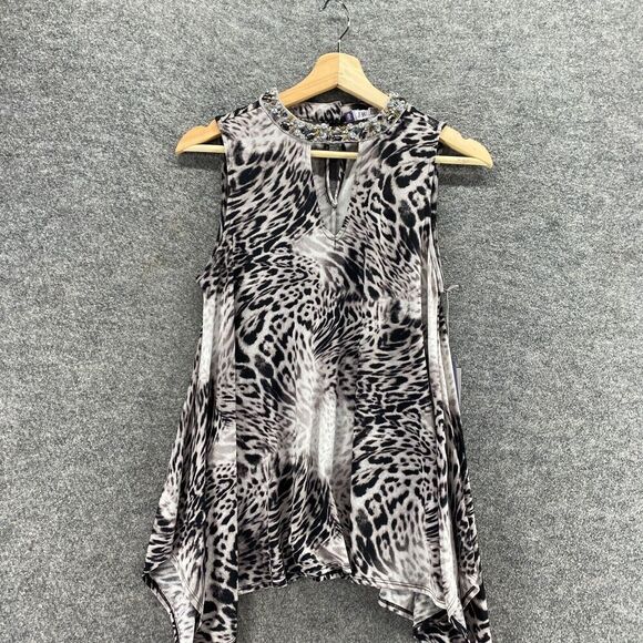 New Jennifer Lopez Blouse Women S Small Black Animal Print Sleeveless Wide Strap - Picture 3 of 11